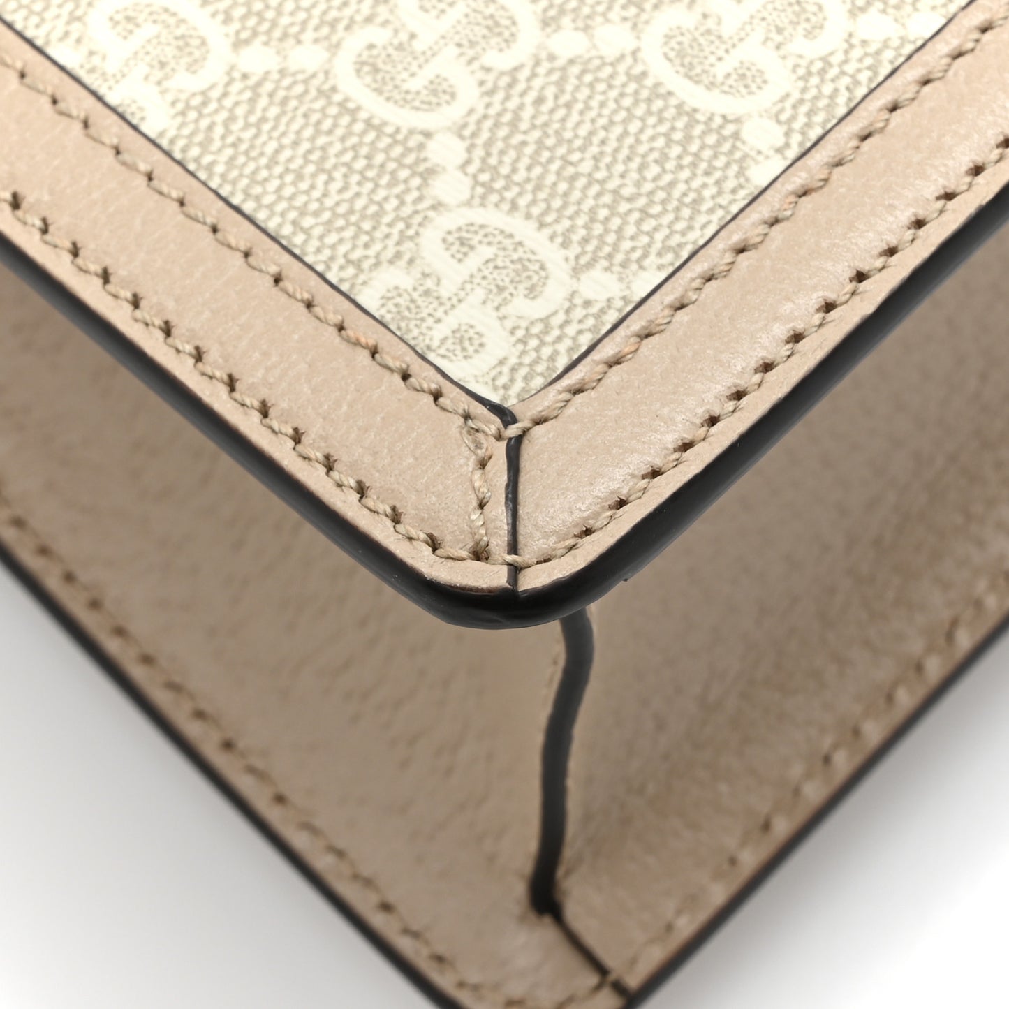GG Supreme Monogram Textured Dollar Calfskin Web Mini Ophidia Padlock Top Handle Chain Shoulder Bag Beige Mystic White Oatmeal
