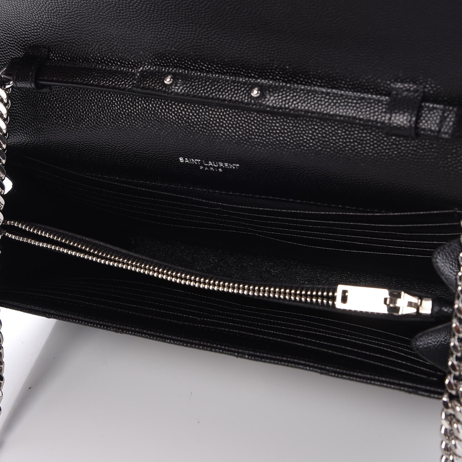 Saint Laurent Grain De Poudre Matelasse Chevron Monogram Chain Wallet Black 5 of 8