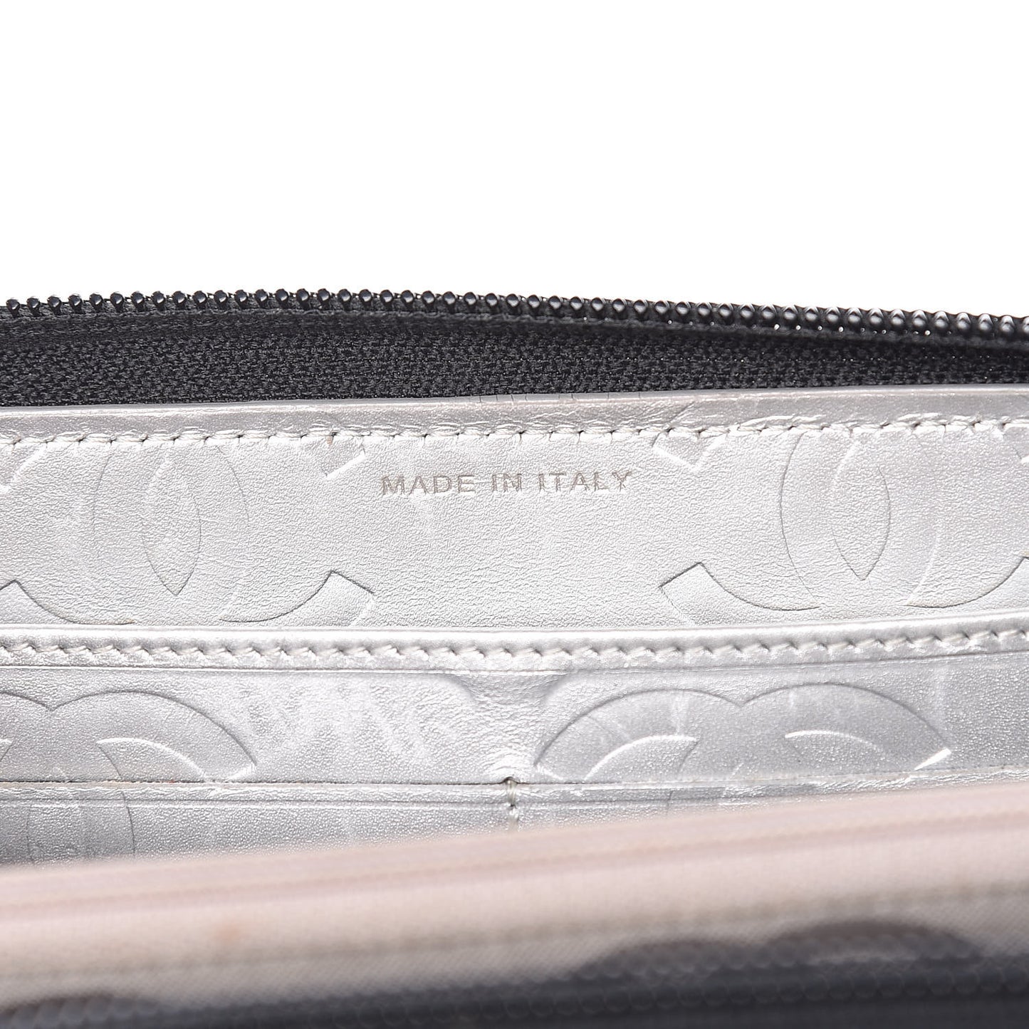 Calfskin Quilted Cambon Large Gusset Zip Around Wallet Black Silver