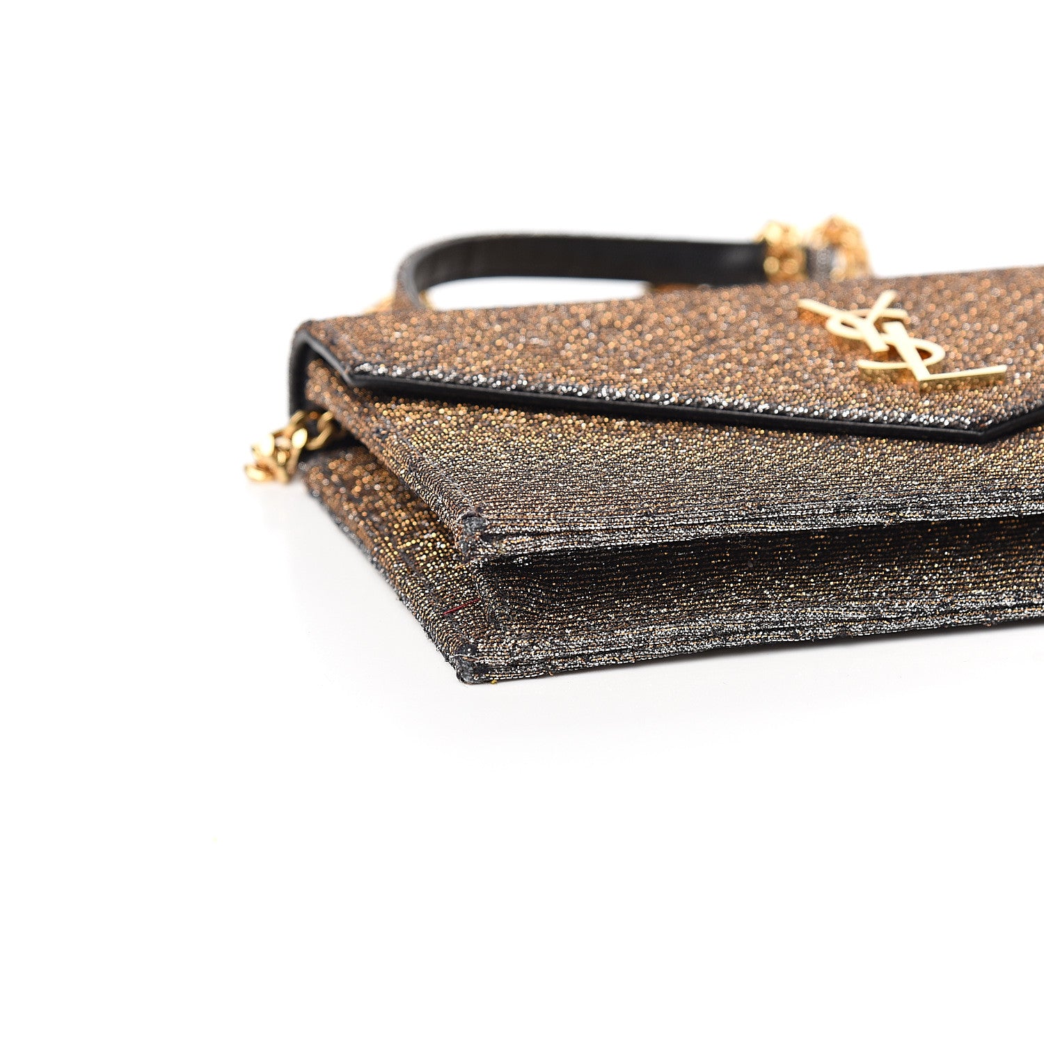 Saint Laurent Metallic Fabric Monogram Envelope Chain Wallet Anthracite 7 of 9