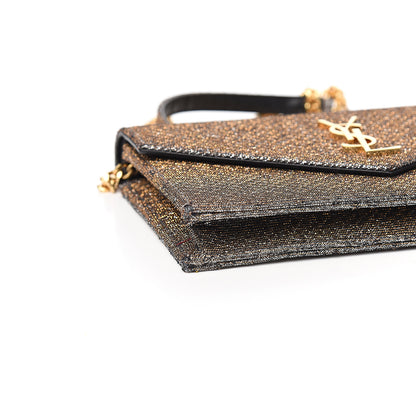 Saint Laurent Metallic Fabric Monogram Envelope Chain Wallet Anthracite 7 of 9
