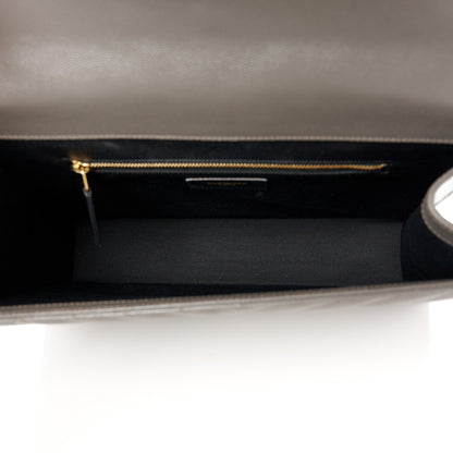 Saint Laurent Grain De Poudre Matelasse Chevron Large Monogram Satchel Earth 5 of 11
