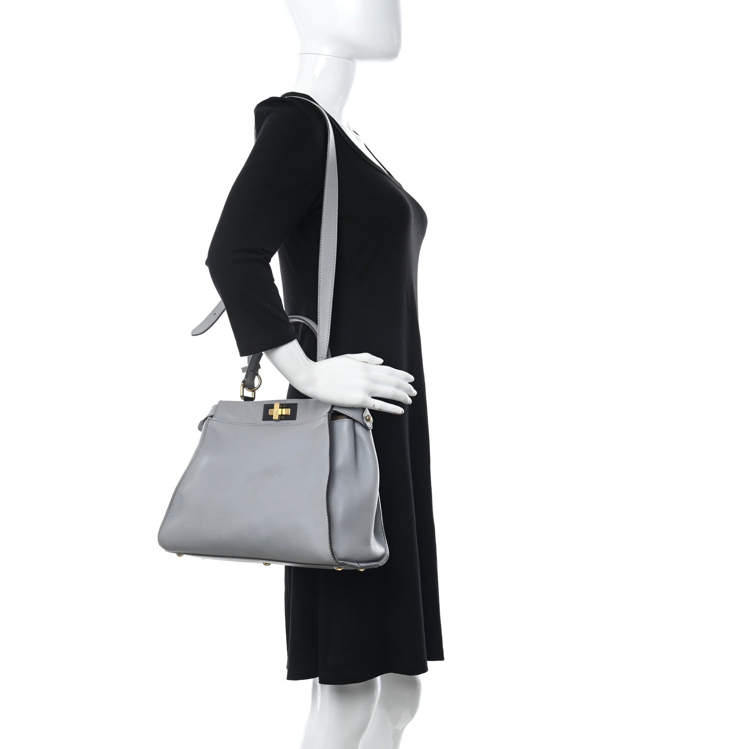 Fendi Vitello Seta Shiny Nappa Medium Peekaboo Iconic Satchel Ardesia Amido 2 of 13