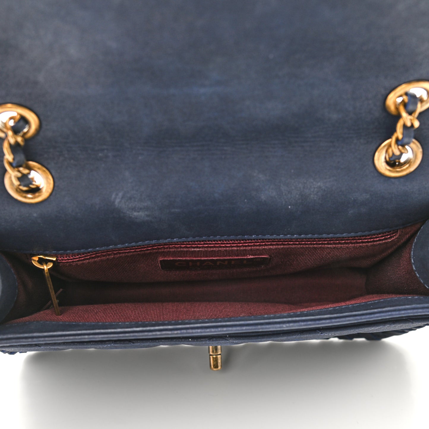 Iridescent Calfskin Small Happy Stitch Flap Navy