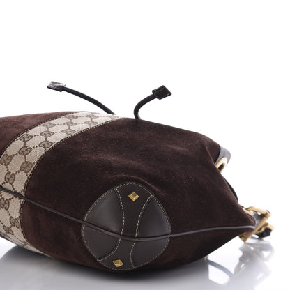 Gucci Suede Monogram Drawstring Bag Brown 6 of 9