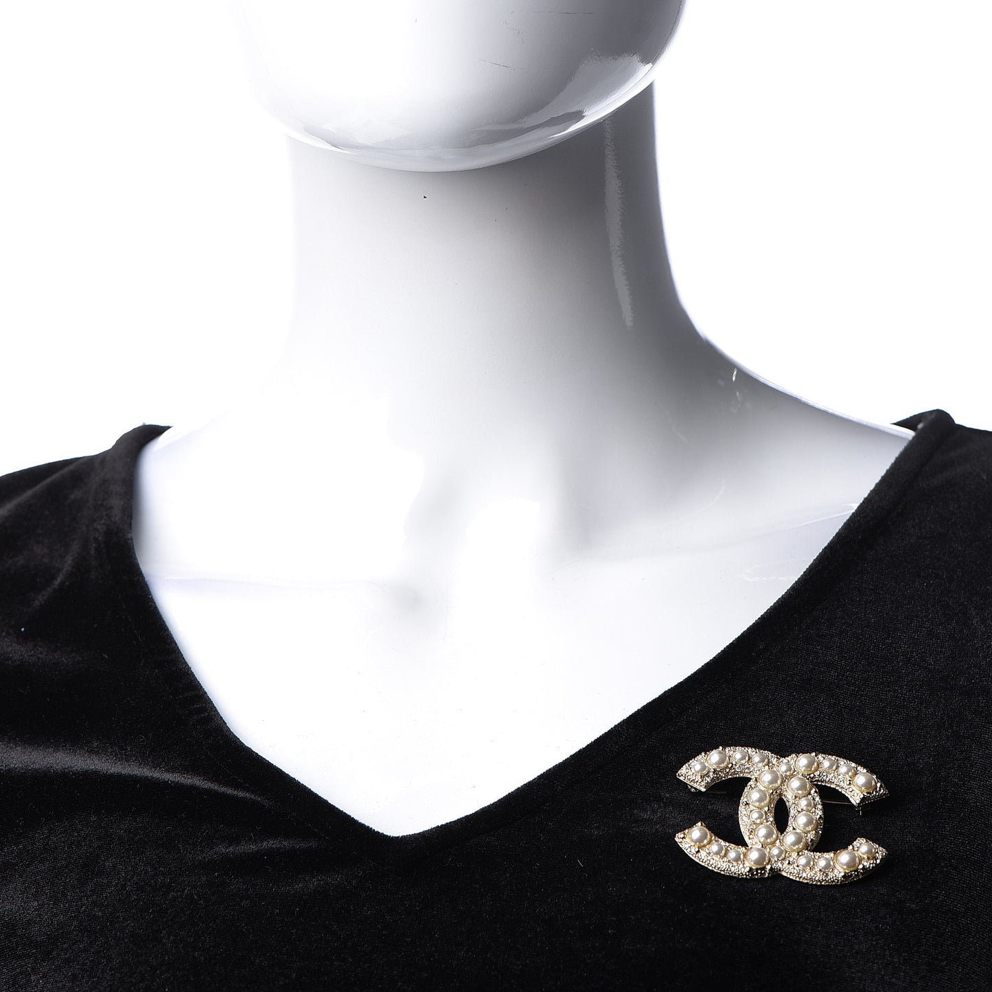 Pearl Crystal CC Brooch Gold