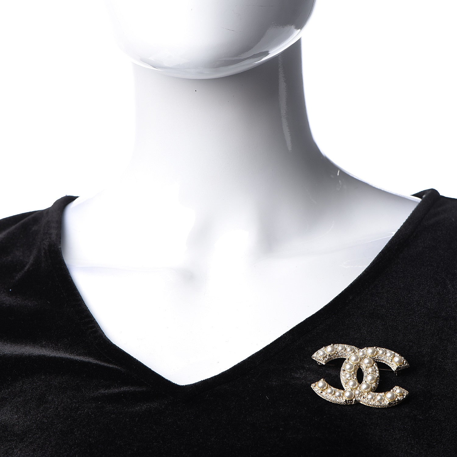 Chanel Pearl Crystal CC Brooch Gold 2 of 5