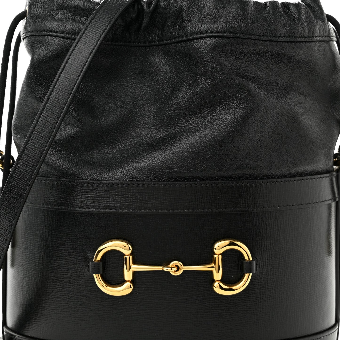 Azalea Sakai Calfskin Horsebit 1955 Drawstring Bucket Bag Black