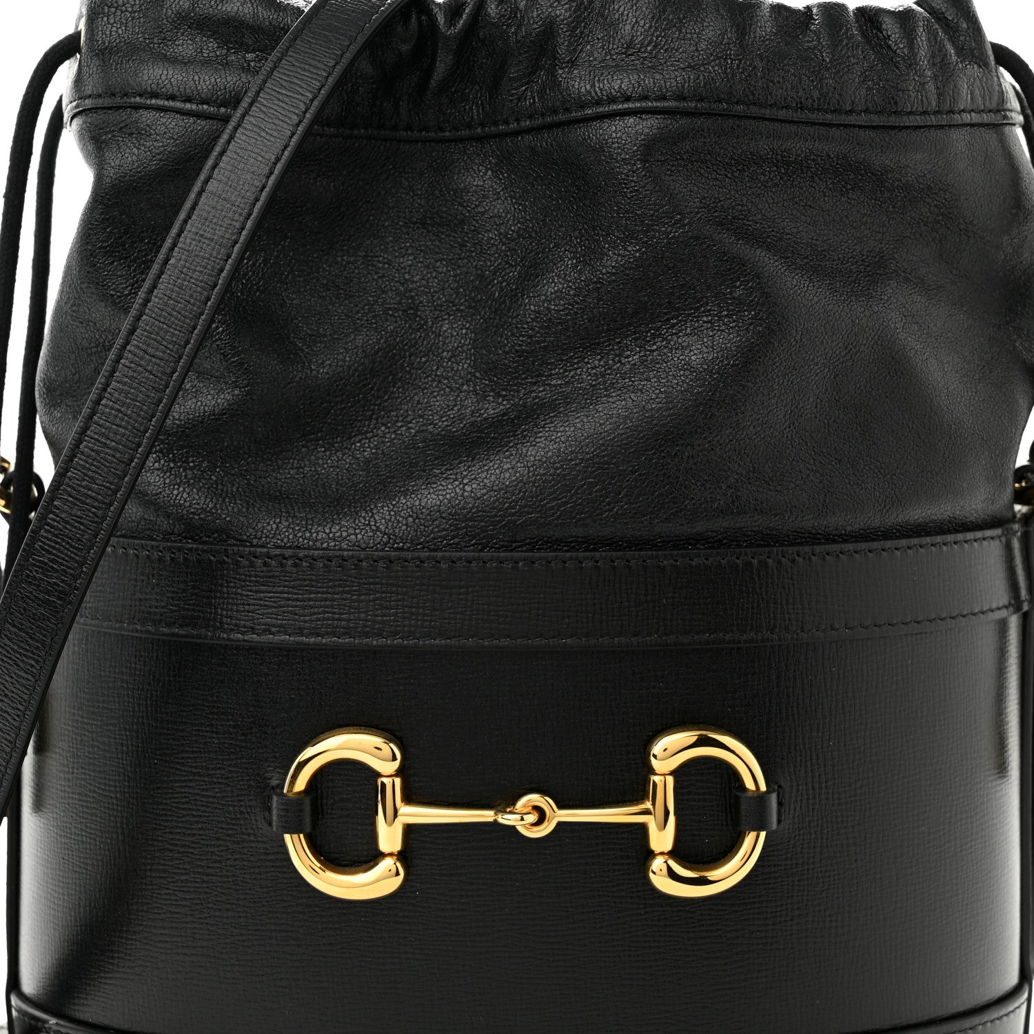 Gucci Azalea Sakai Calfskin Horsebit 1955 Drawstring Bucket Bag Black 8 of 10
