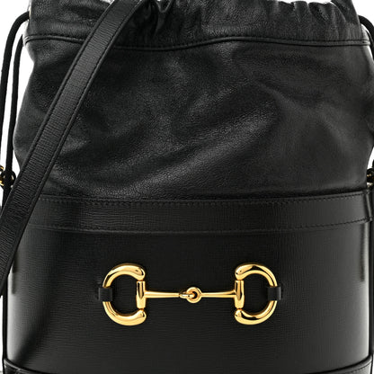 Gucci Azalea Sakai Calfskin Horsebit 1955 Drawstring Bucket Bag Black 8 of 10