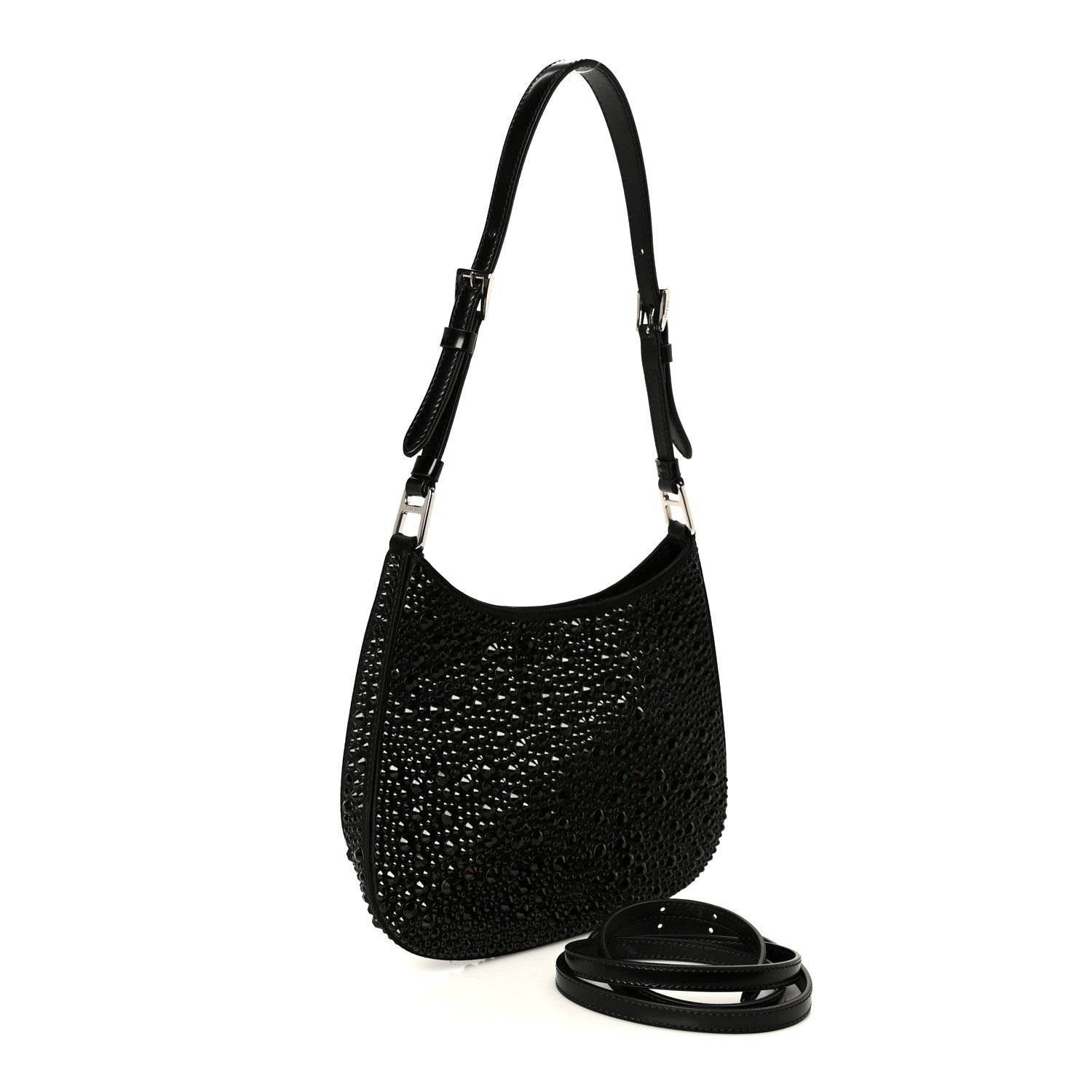 Prada Satin Crystal Cleo Adjustable Strap Shoulder Bag Black 3 of 10