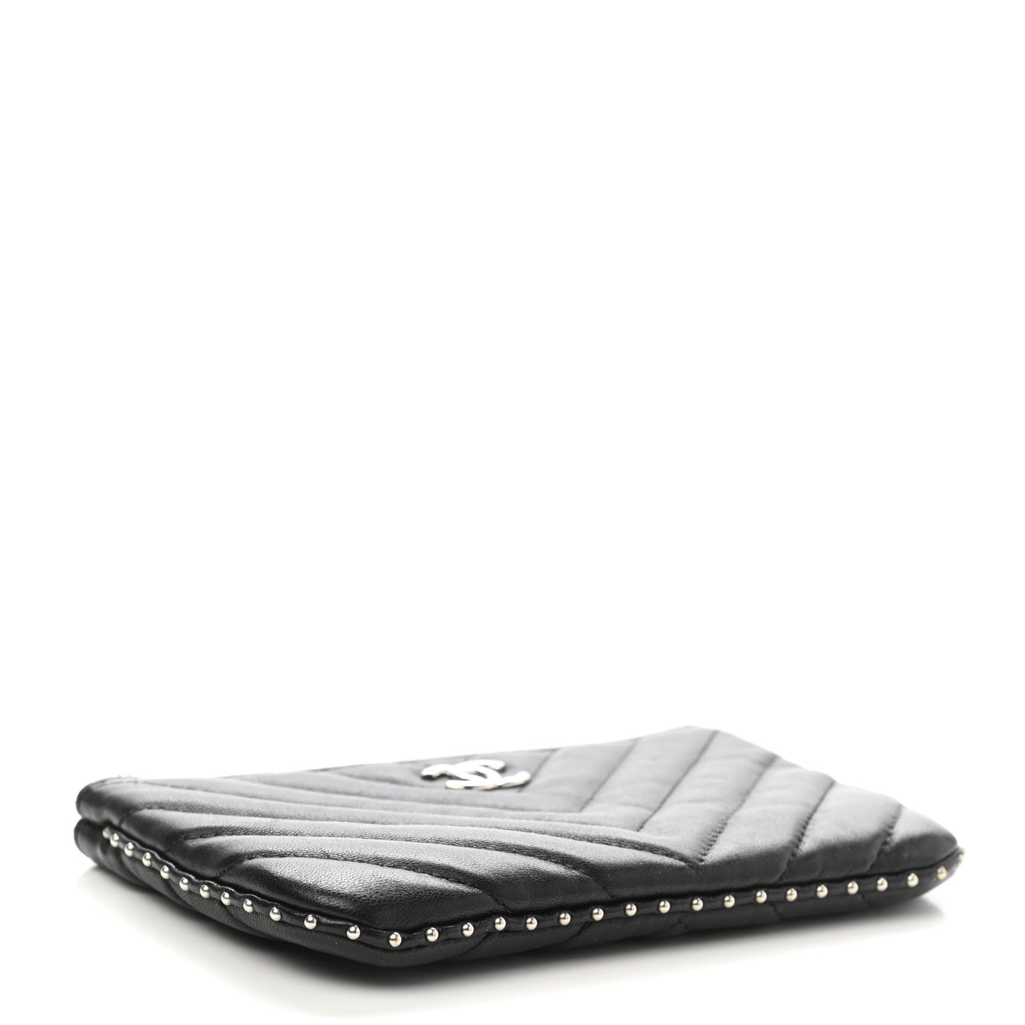 Lambskin Chevron Quilted Studded Small Cosmetic Case Black