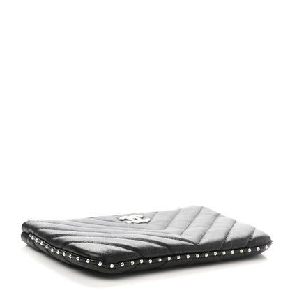 Chanel Lambskin Chevron Quilted Studded Small Cosmetic Case Black 4 of 7