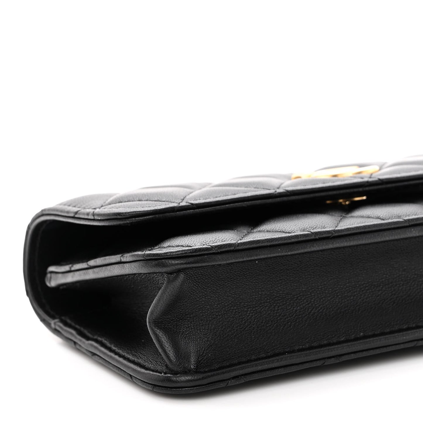 Lambskin Quilted Sweet Camellia Flap Phone Holder With Chain Black