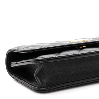 Chanel Lambskin Quilted Sweet Camellia Flap Phone Holder With Chain Black 10 of 11