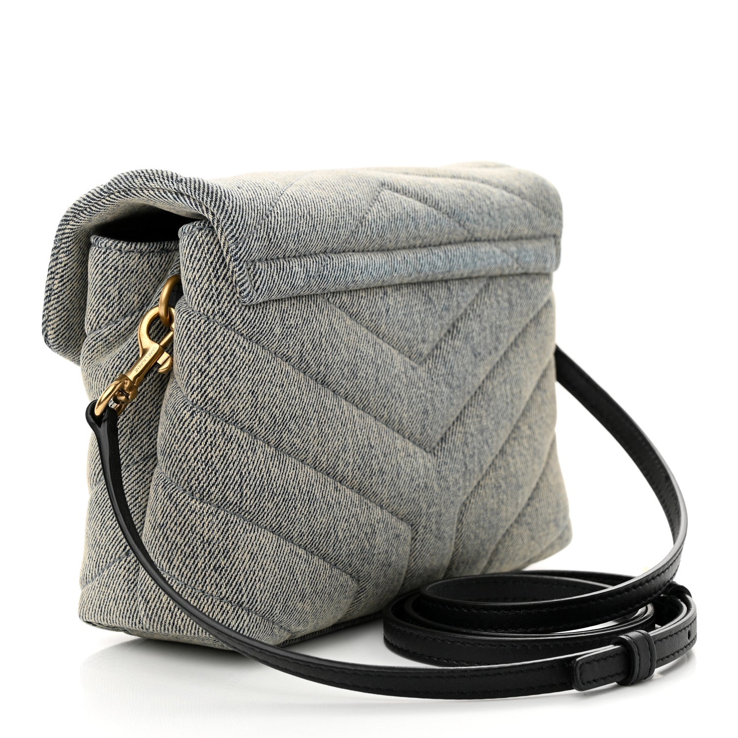 Saint Laurent Denim Y Quilted Monogram Toy Loulou Crossbody Bag Grey 3 of 11