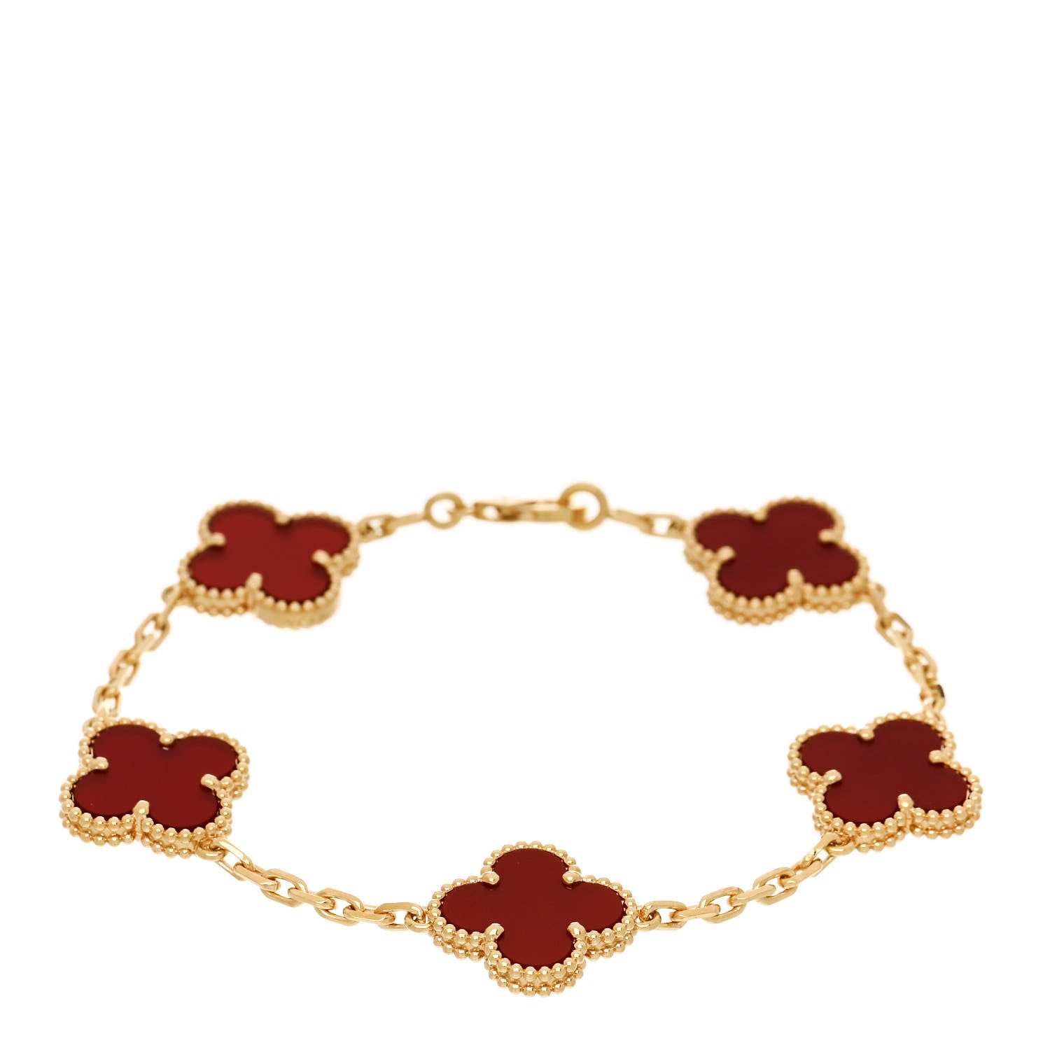 Van Cleef & Arpels 18K Yellow Gold Carnelian 5 Motifs Vintage Alhambra Bracelet 1 of 4