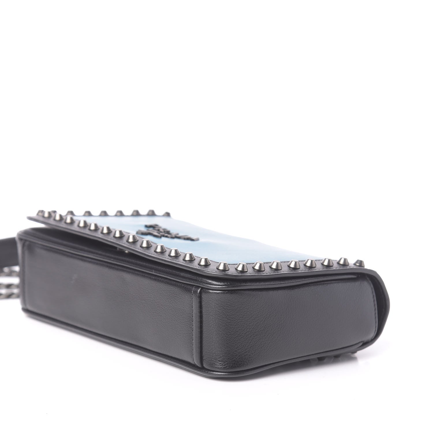 Prada Glace Calfskin Studded Crossbody Turchese Black 8 of 13
