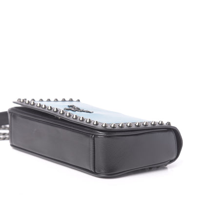 Prada Glace Calfskin Studded Crossbody Turchese Black 8 of 13