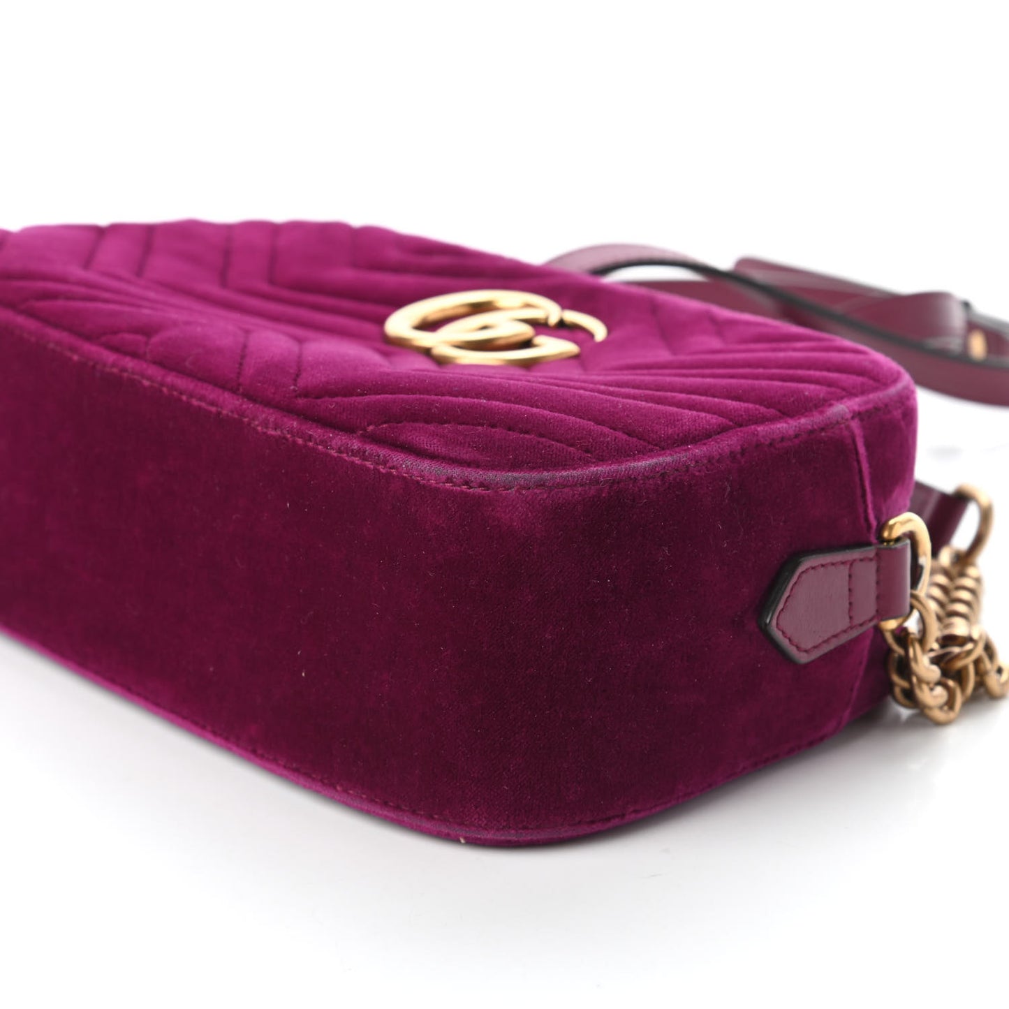 Velvet Matelasse Small GG Marmont Chain Shoulder Bag Fuchsia Violet Cyclamen