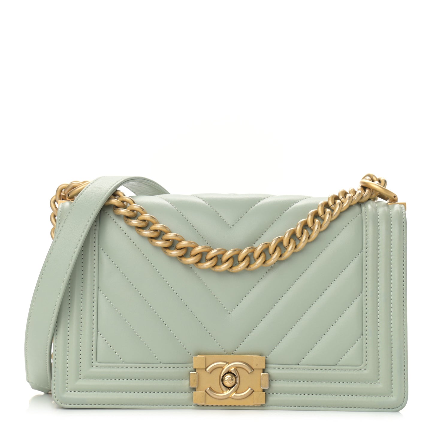 Calfskin Chevron Quilted Medium Boy Flap Green
