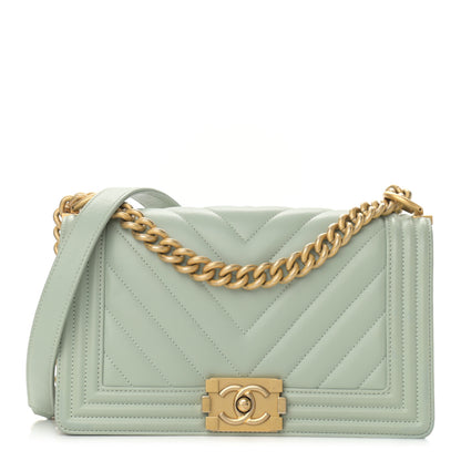 Chanel Calfskin Chevron Quilted Medium Boy Flap Green 1 of 11