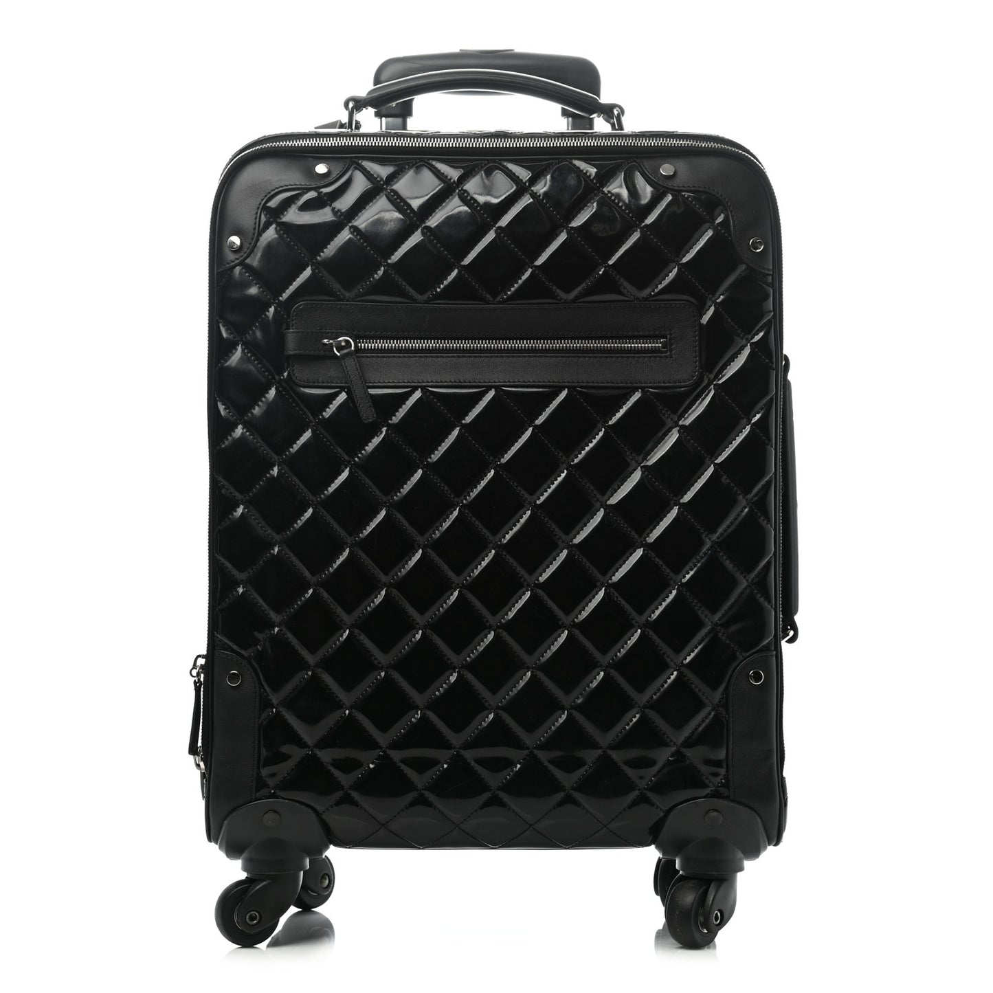 Vinyl Calfskin Quilted Trolley Rolling Luggage Black