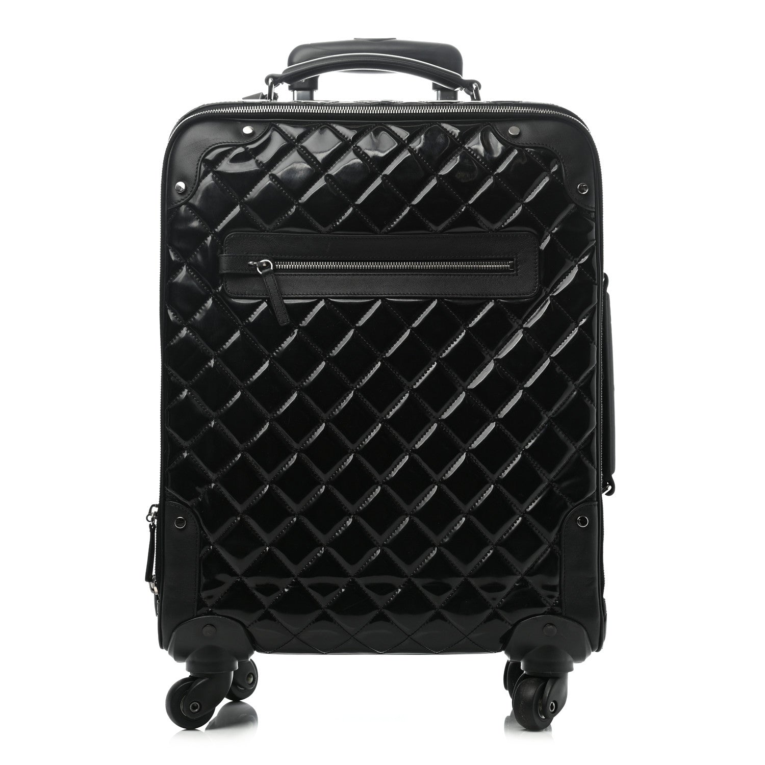 Chanel Vinyl Calfskin Quilted Trolley Rolling Luggage Black 1 of 10