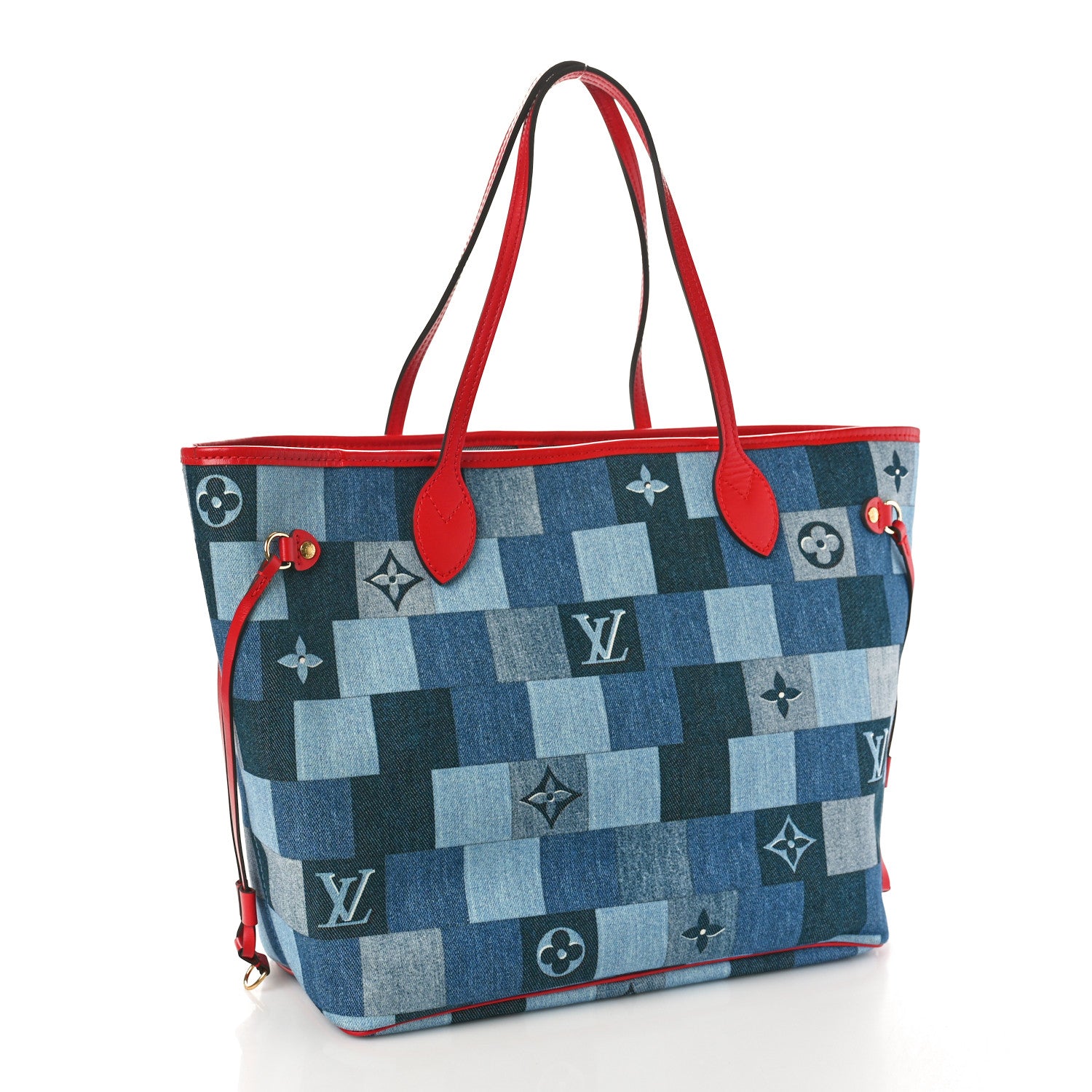 Louis Vuitton Denim Damier Monogram Patchwork Neverfull Blue Rouge 4 of 10