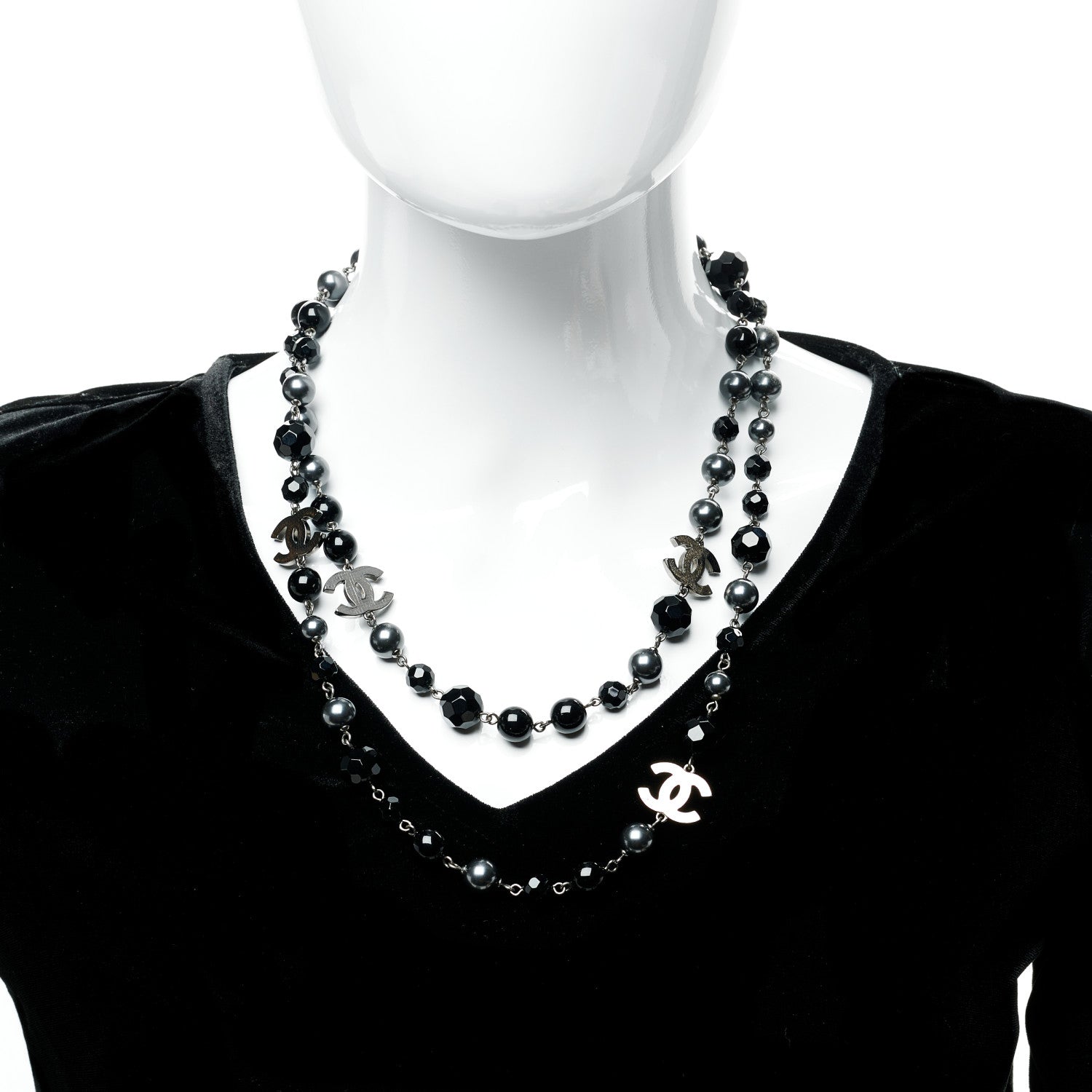 Chanel Ruthenium Pearl Beaded CC Long Necklace Black 2 of 8