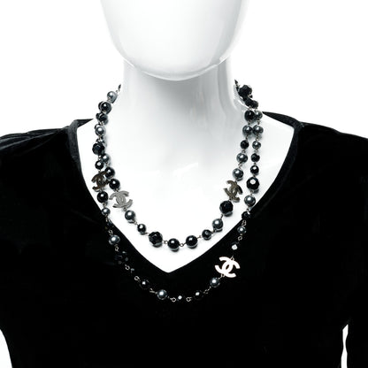 Chanel Ruthenium Pearl Beaded CC Long Necklace Black 2 of 8