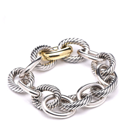 David Yurman Sterling Silver 18K Yellow Gold 19mm Extra Large Oval Link Bracelet 3 of 4