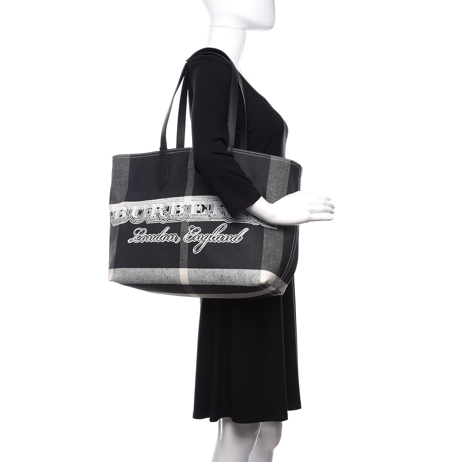 Burberry Coated Canvas Mega Check Medium Doodle Tote Black White 2 of 13