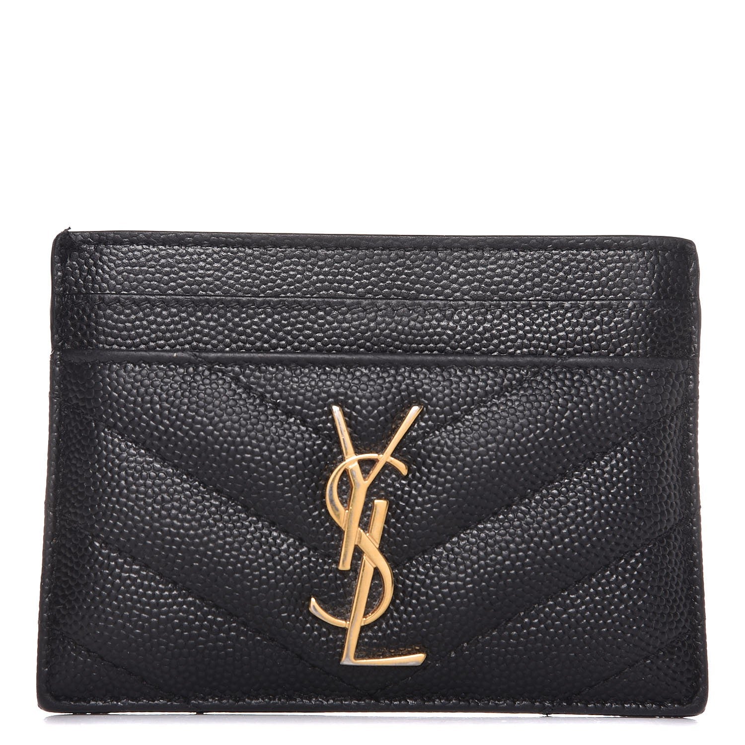 Saint Laurent Grain De Poudre Matelasse Chevron Monogram Credit Card Case Black 1 of 8