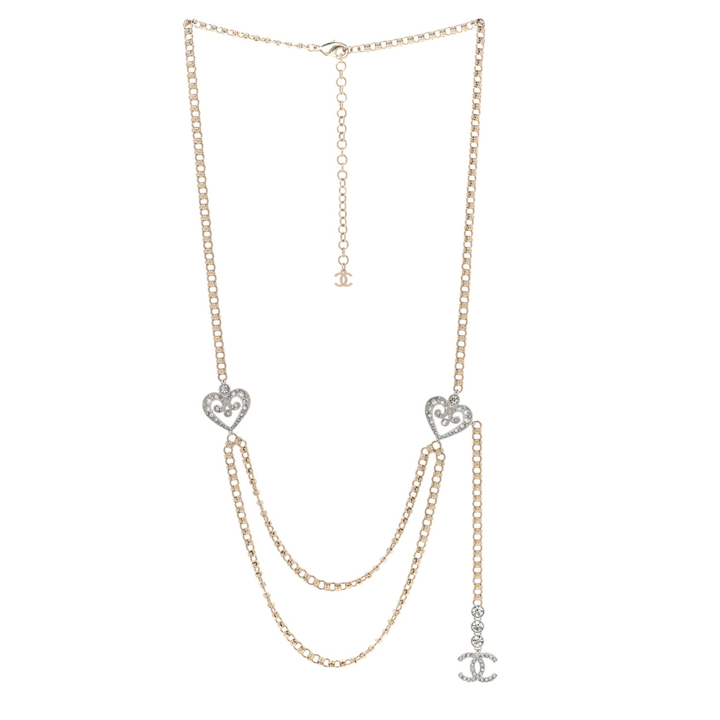Crystal CC Heart Long Necklace Gold