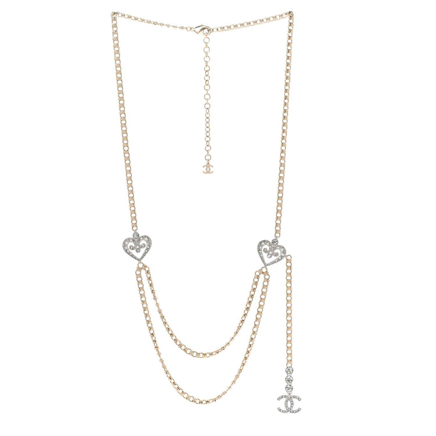Chanel Crystal CC Heart Long Necklace Gold 3 of 7