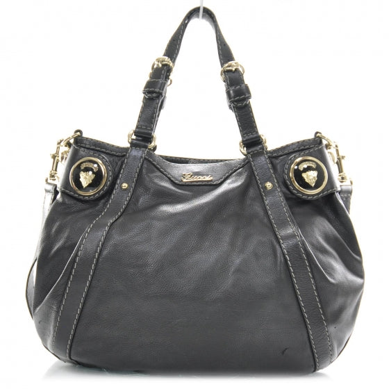 Leather Crest Boule Bag Black