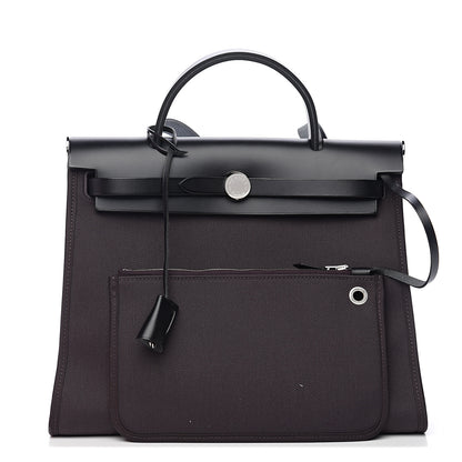 Hermes Military Toile Vache Hunter Herbag Zip PM 31 Prune Black 1 of 11