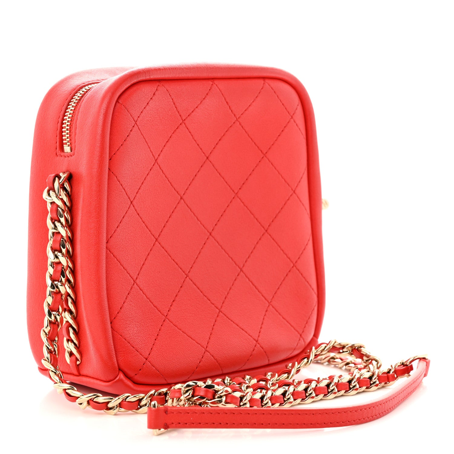 Chanel Goatskin Stitched Casual Trip North South Camera Case Red 3 of 11