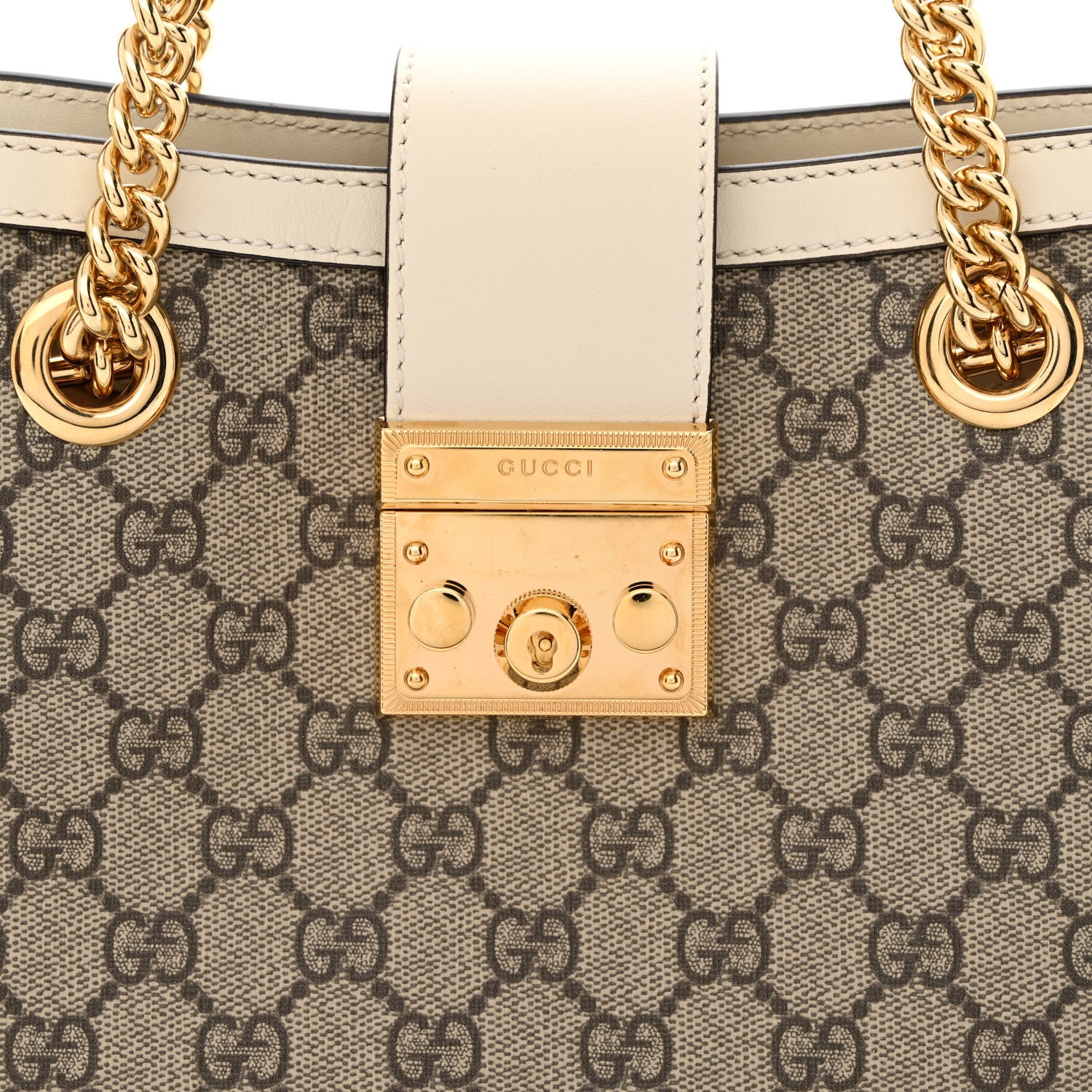 Gucci GG Supreme Monogram Moon Calfskin Small Padlock Tote Beige Ebony Mystic White 8 of 10