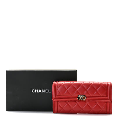 Chanel Lambskin Quilted Boy Flap Wallet Red 9 of 9