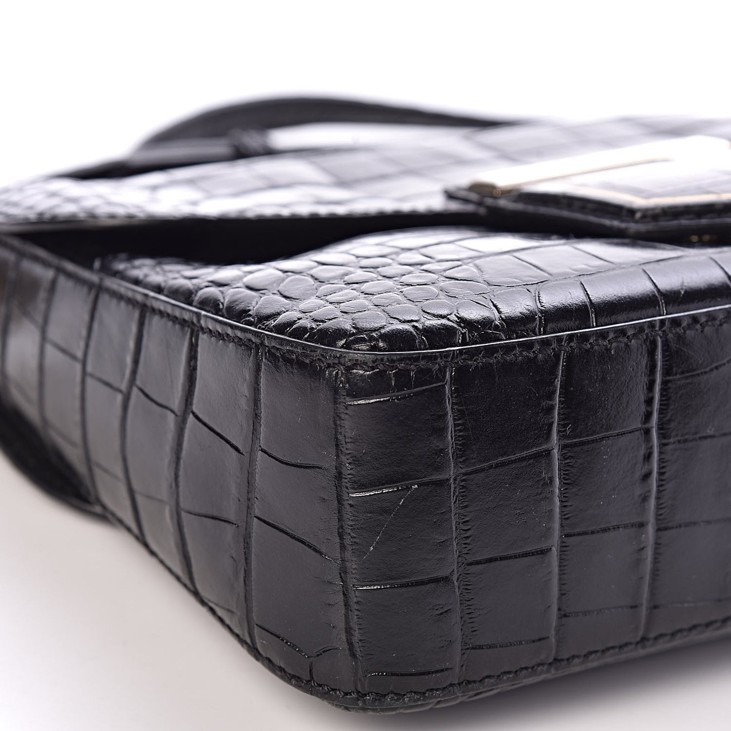 Calfskin Crocodile Embossed Small Nobile Shoulder Bag Black