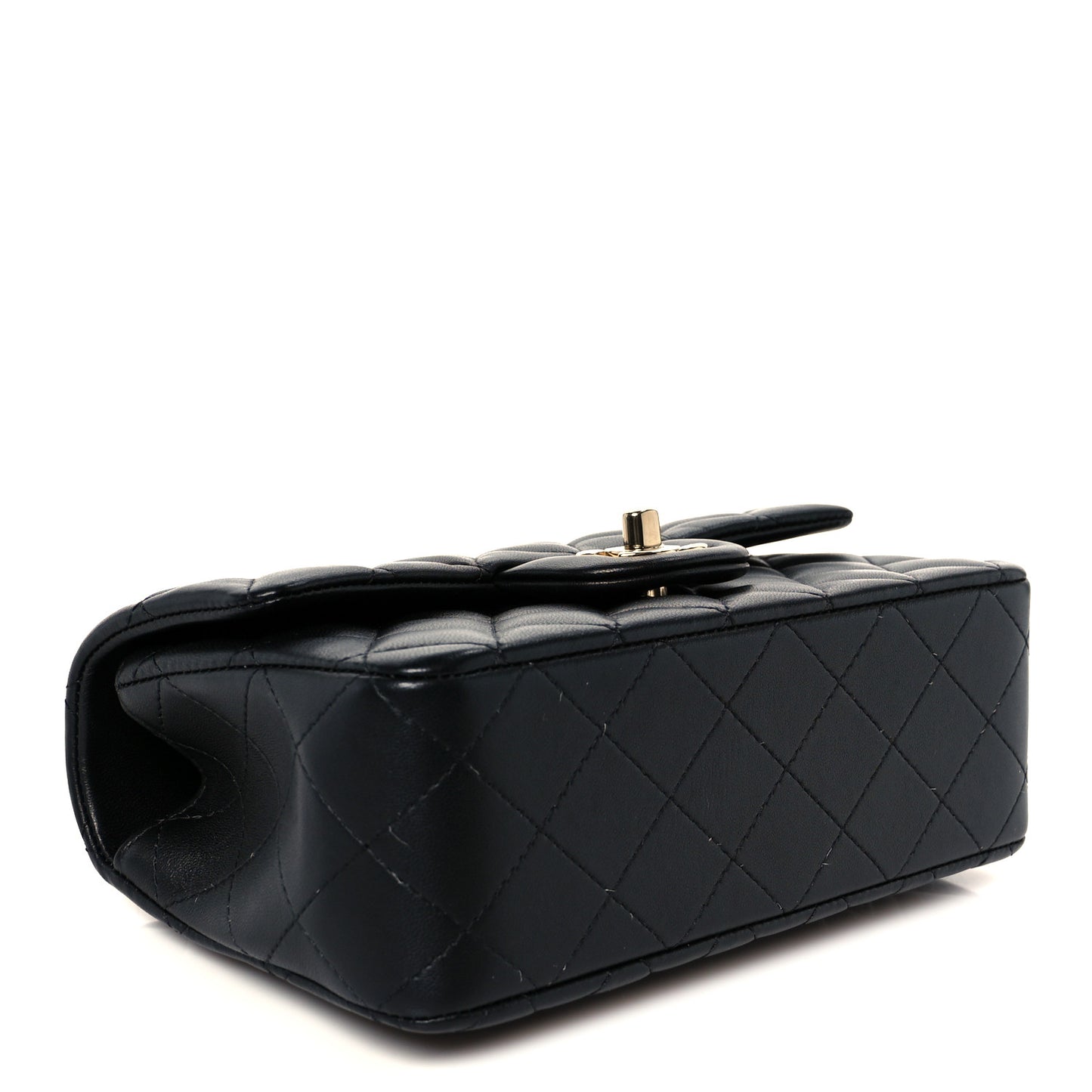 Lambskin Quilted Mini Top Handle Rectangular Flap Black