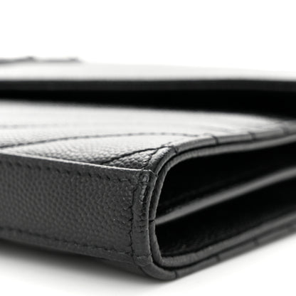 Saint Laurent Grain De Poudre Matelasse Chevron Monogram Monochrome Chain Wallet Black 11 of 11