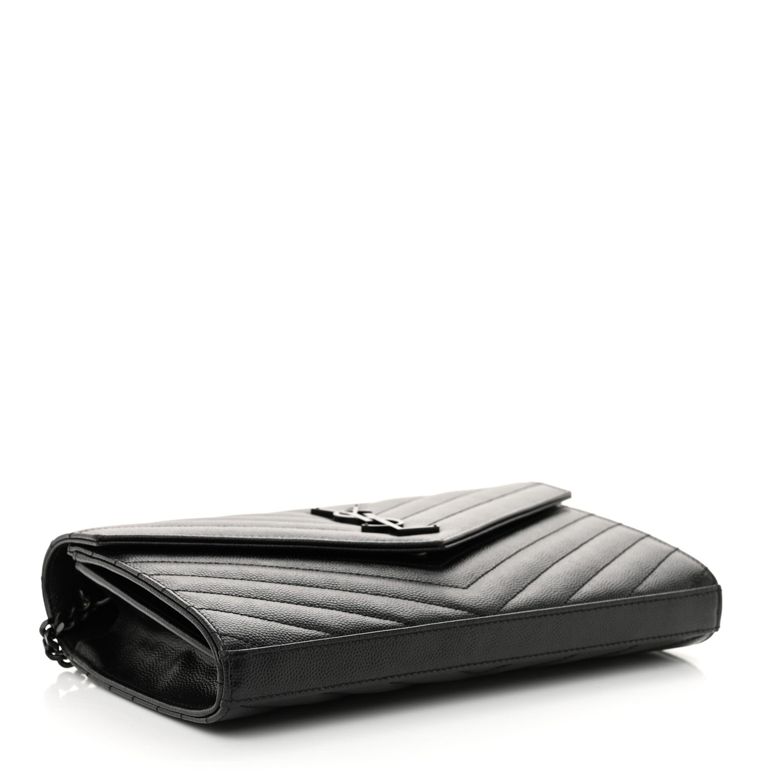 Saint Laurent Grain De Poudre Matelasse Chevron Monogram Monochrome Chain Wallet Black 4 of 11