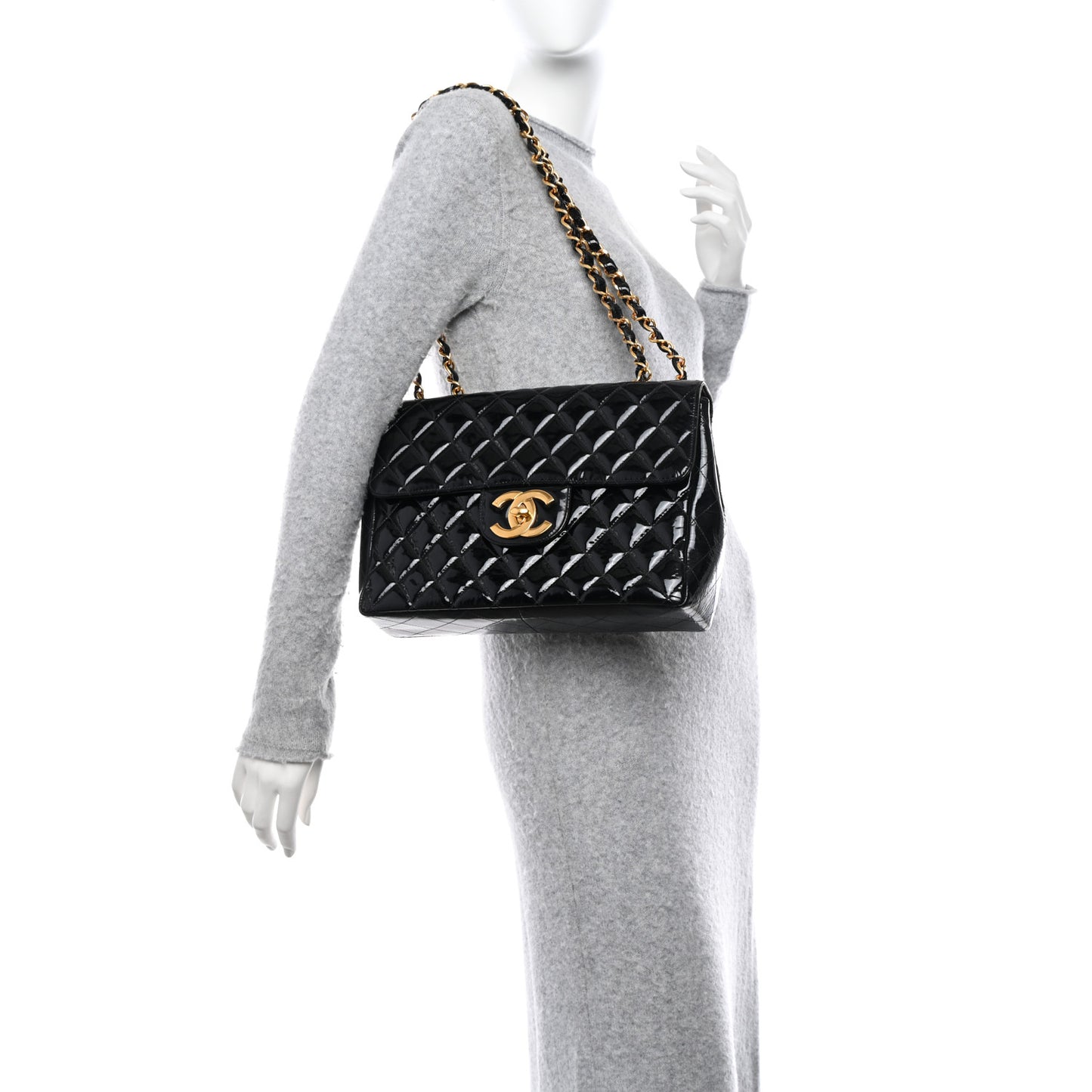 Patent Quilted XL Jumbo Single Flap Black
