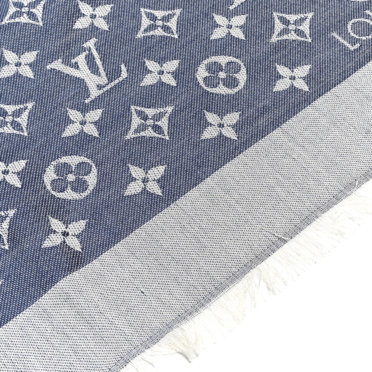 Louis Vuitton Silk Wool Monogram Denim Shawl Blue 4 of 4