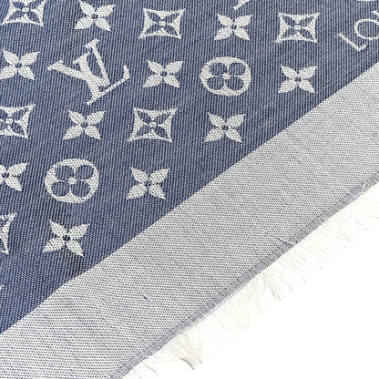 Louis Vuitton Silk Wool Monogram Denim Shawl Blue 4 of 4