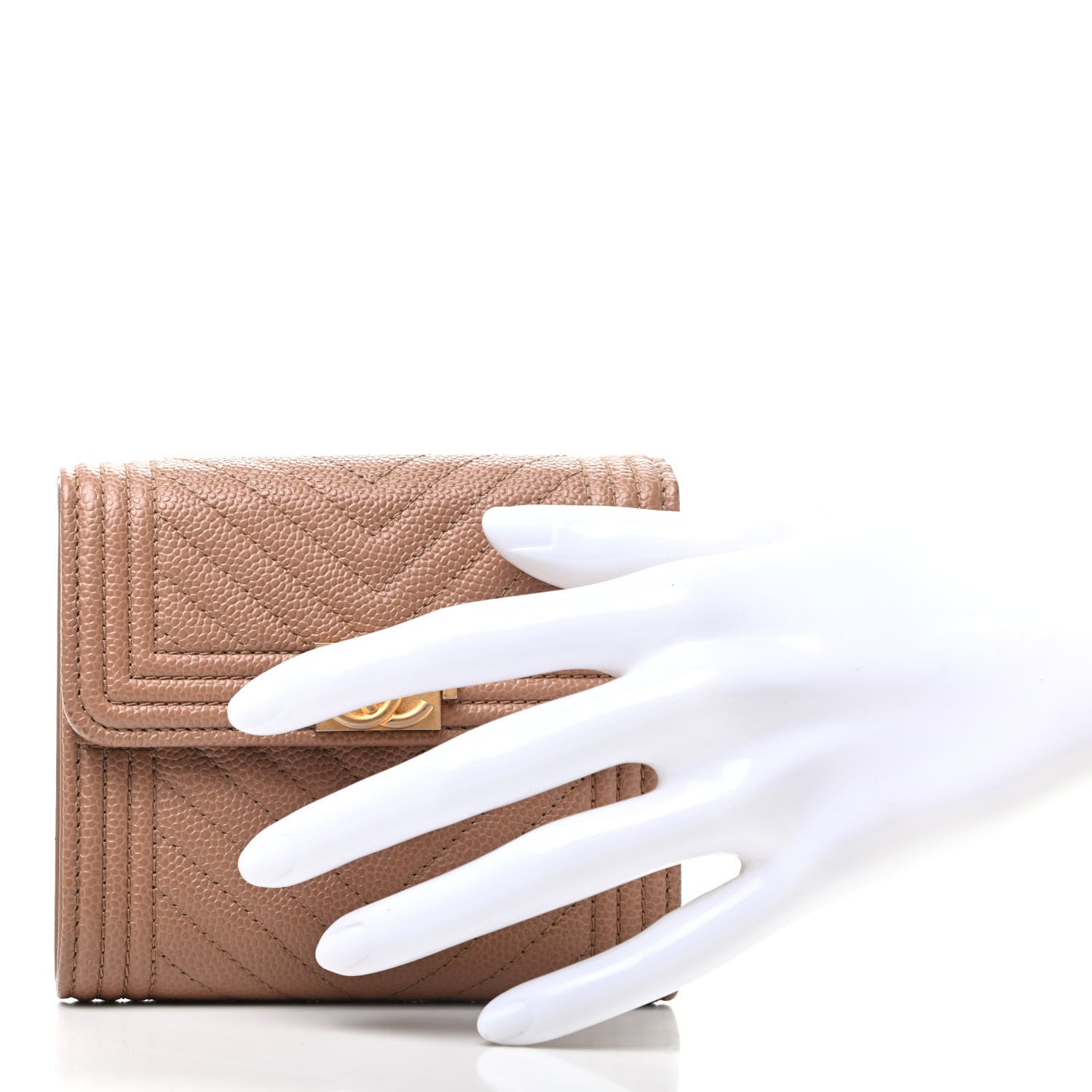 Chanel Caviar Chevron Quilted Boy Compact Wallet Light Brown 2 of 8