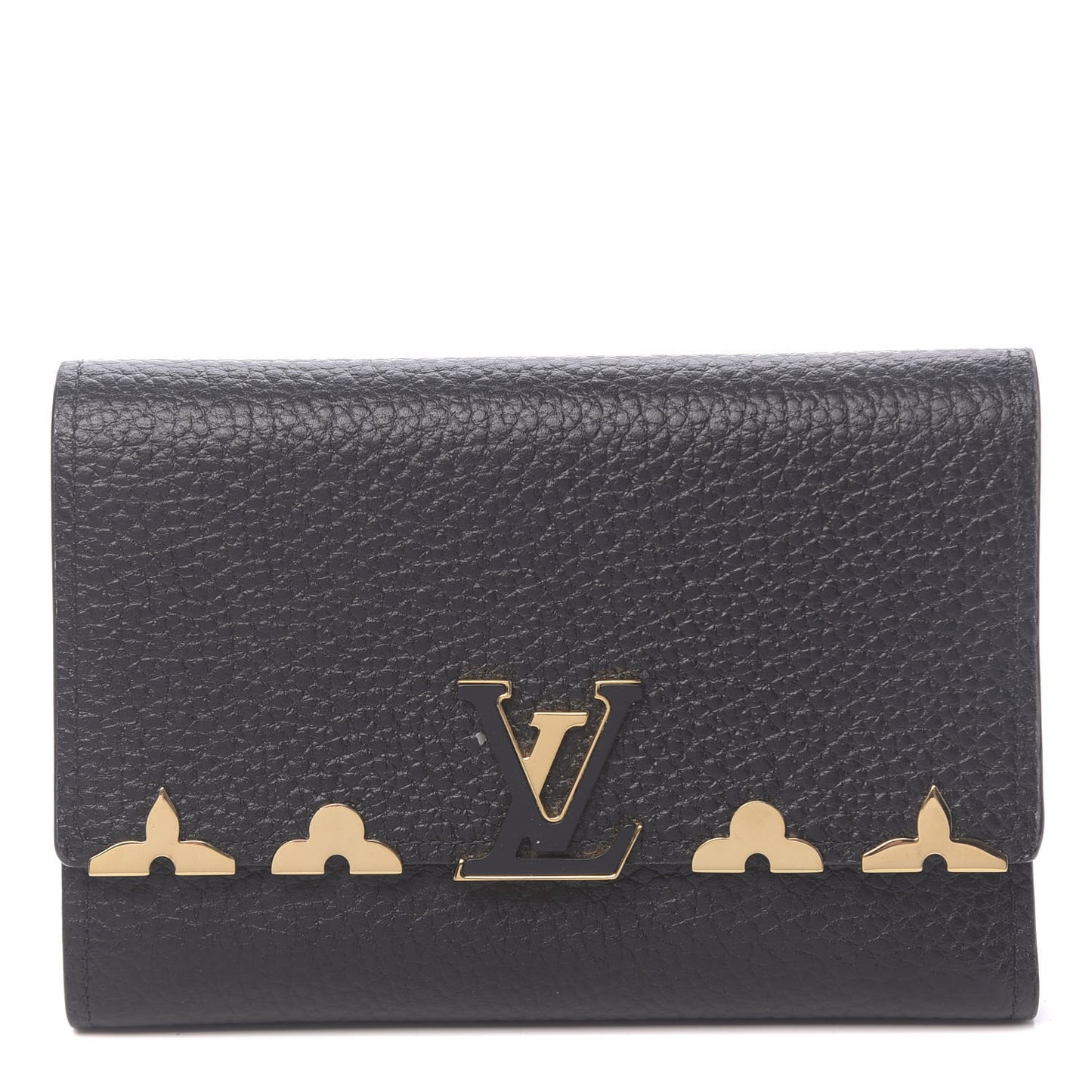 Taurillon Embellished Capucines Compact Wallet Black